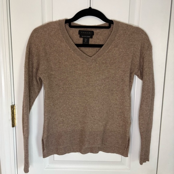 Tahari Sweaters - Tahari 100% Cashmere V-Neck Sweater Tan Taupe Beige Soft Women’s Small